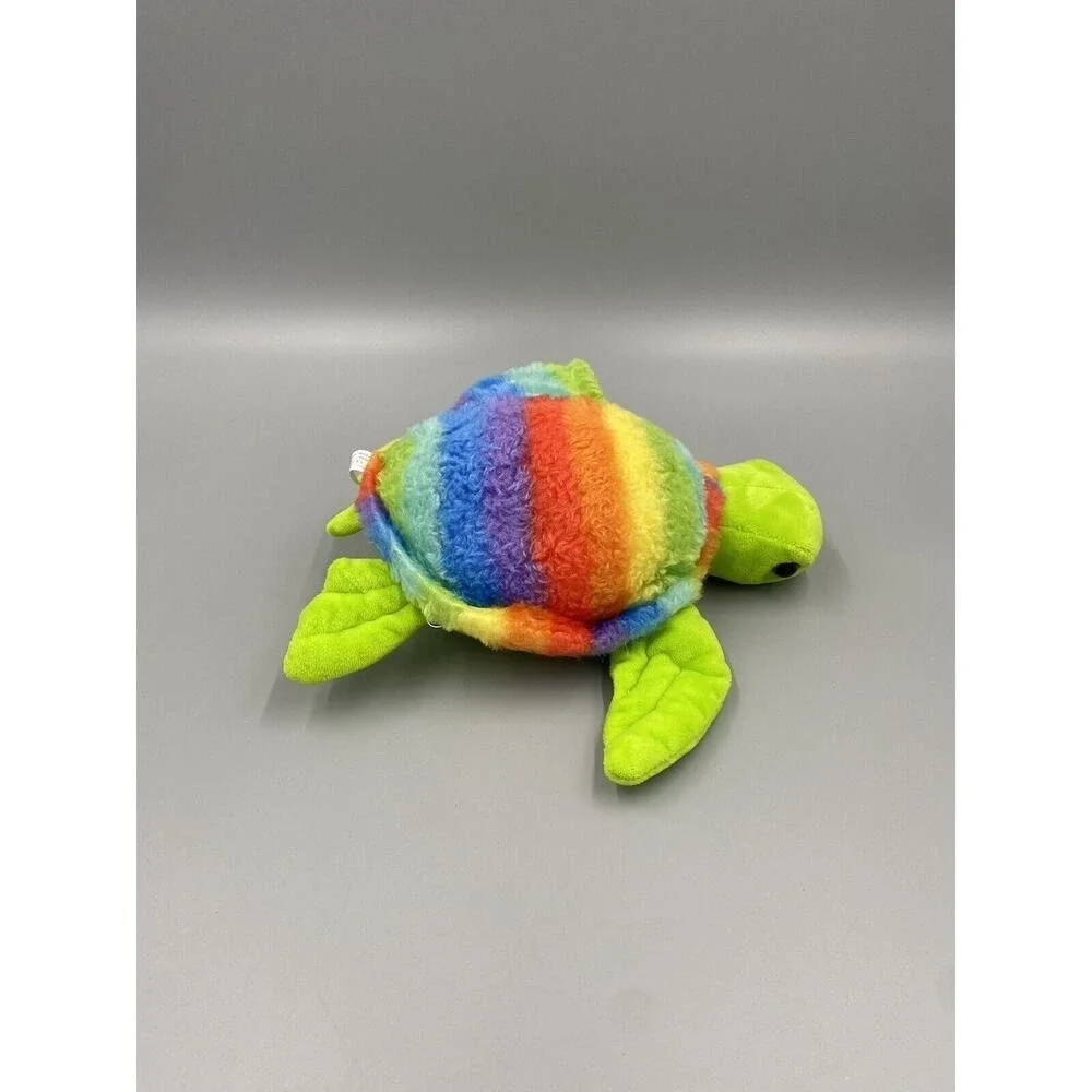 10 Inch Colorful Turtle Tortoise Plush W/ Rainbow Colored Top With Pocket